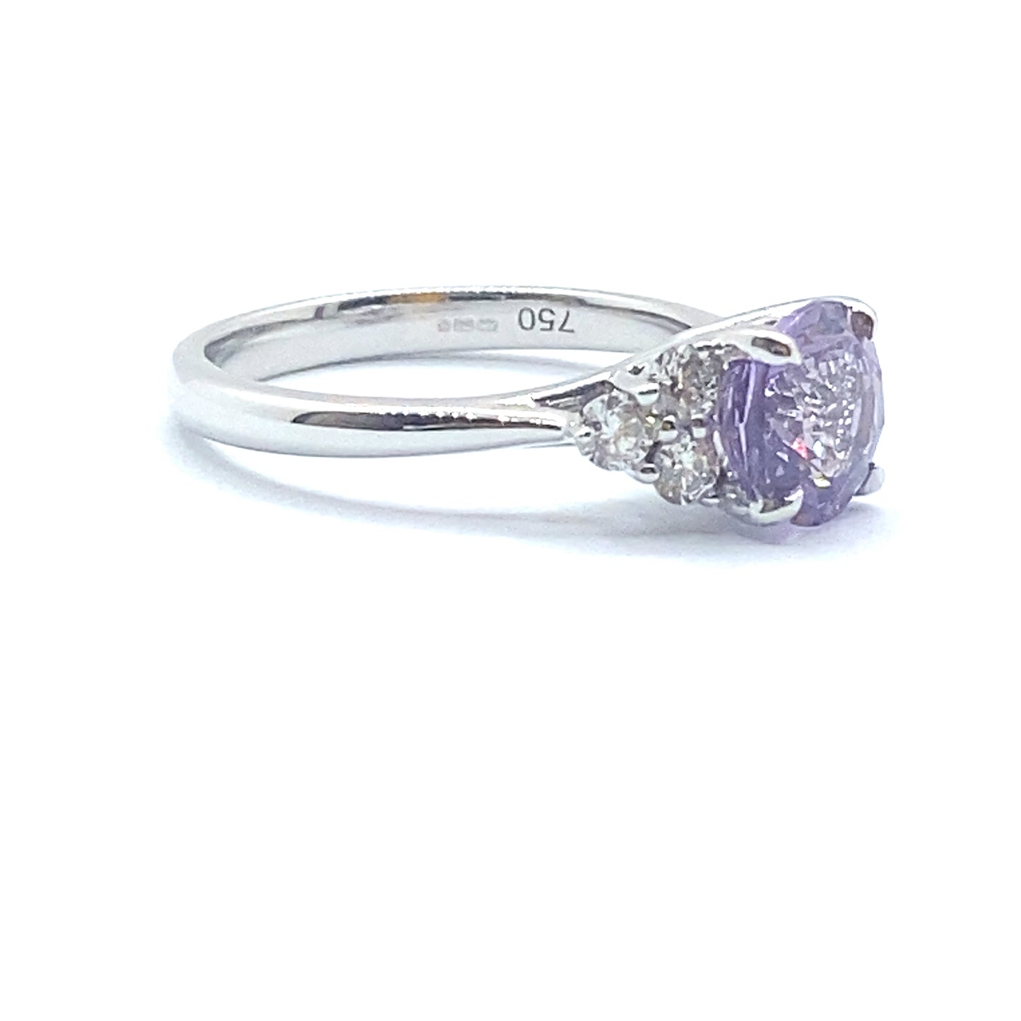 Bespoke 1.92ct Round Brilliant Pink-Purple Sapphire and Diamond Ring 18ct White Gold