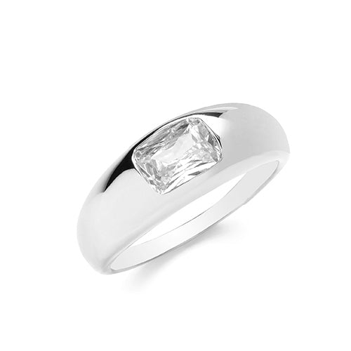 Sterling Silver East-West Cubic Zirconia Dome Ring