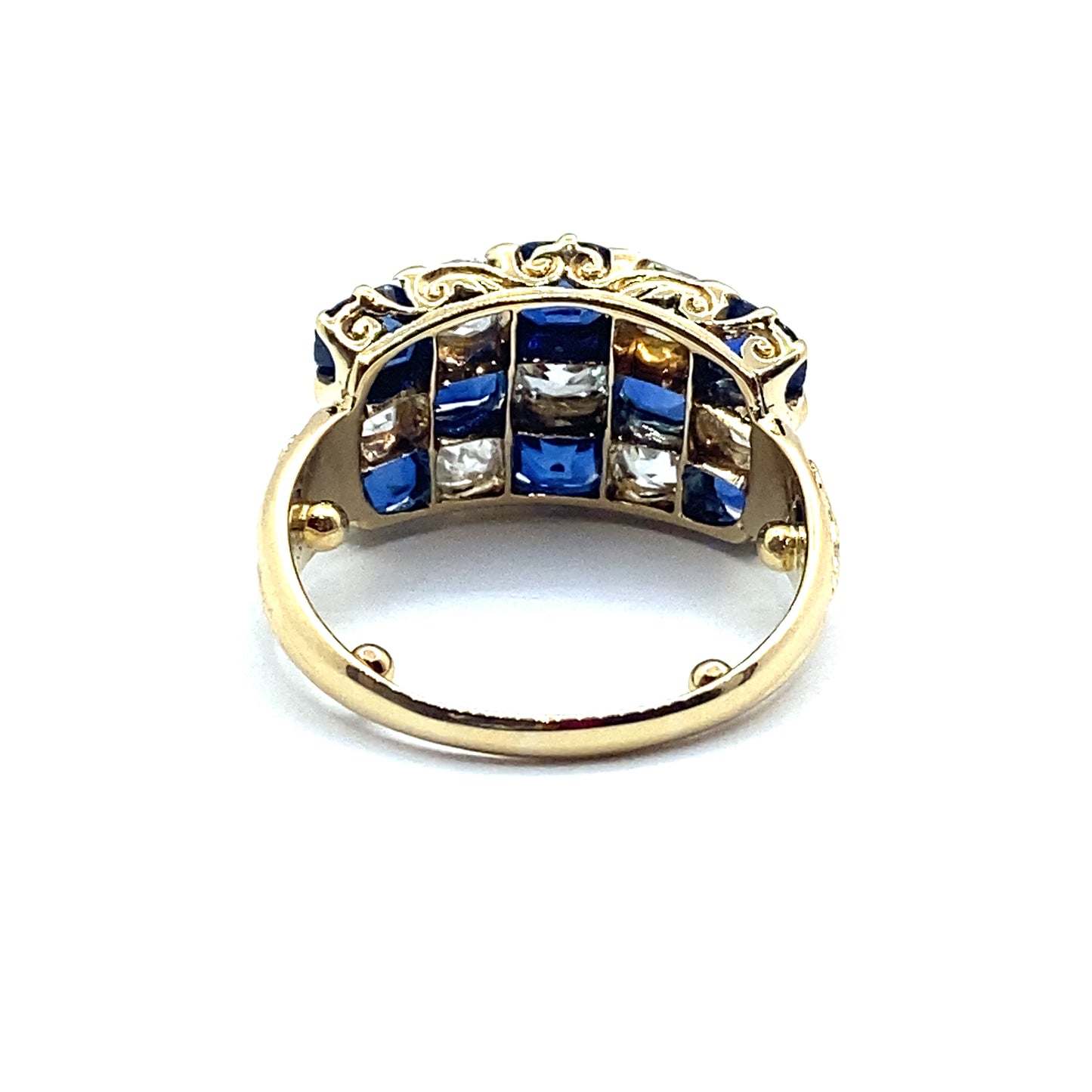 Vintage Sapphire & Diamond Chequer Board 18ct Gold Ring