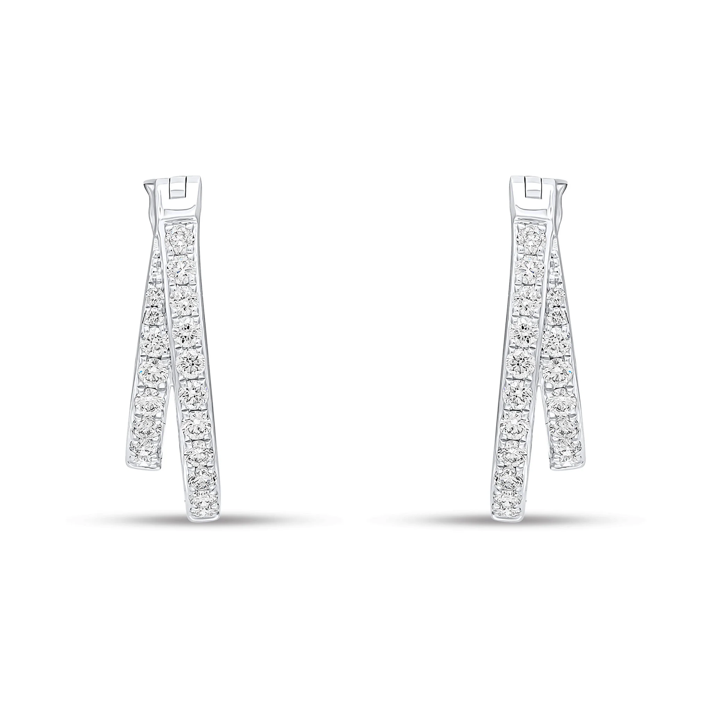 Claw Set Diamond Cross-Row Hoop Earrings in 18ct White Gold