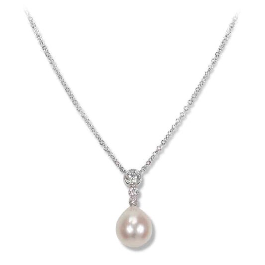 18ct White Gold Pearl and Diamond Pendant Necklace