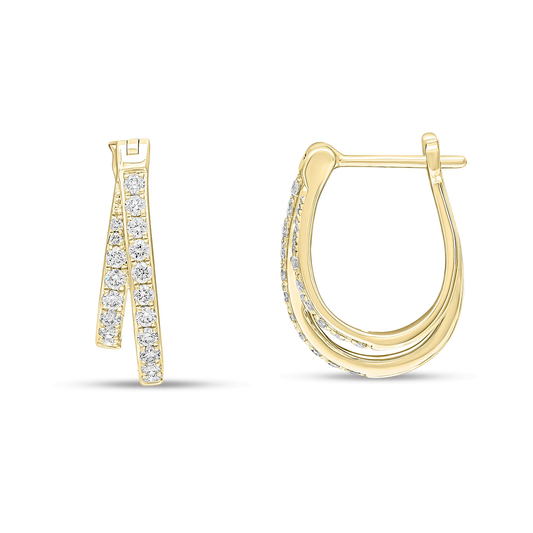 Claw Set Diamond Cross-Row Hoop Earrings in 18ct Yellow Gold