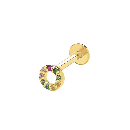 Multicoloured CZ Cartilage Stud in 9ct Yellow Gold