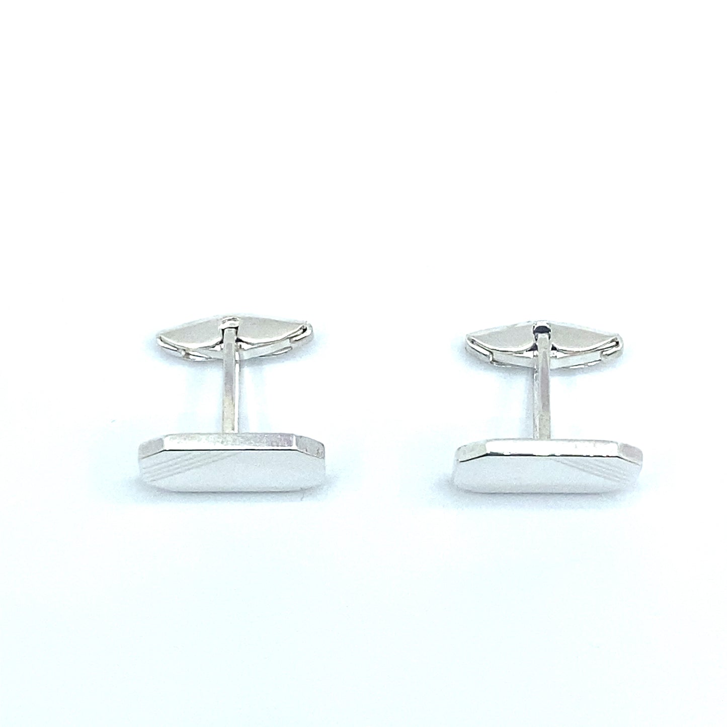 Sterling Silver Engraved Rectangular Emerald Cut Shape Cufflinks