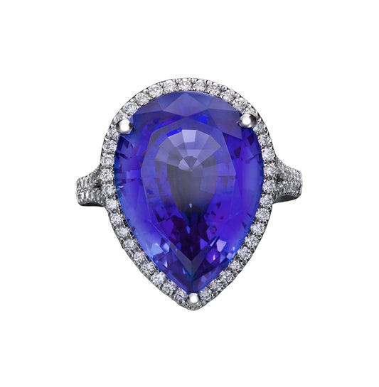 10.35ct Pear Cut Tanzanite Diamond Ring Platinum