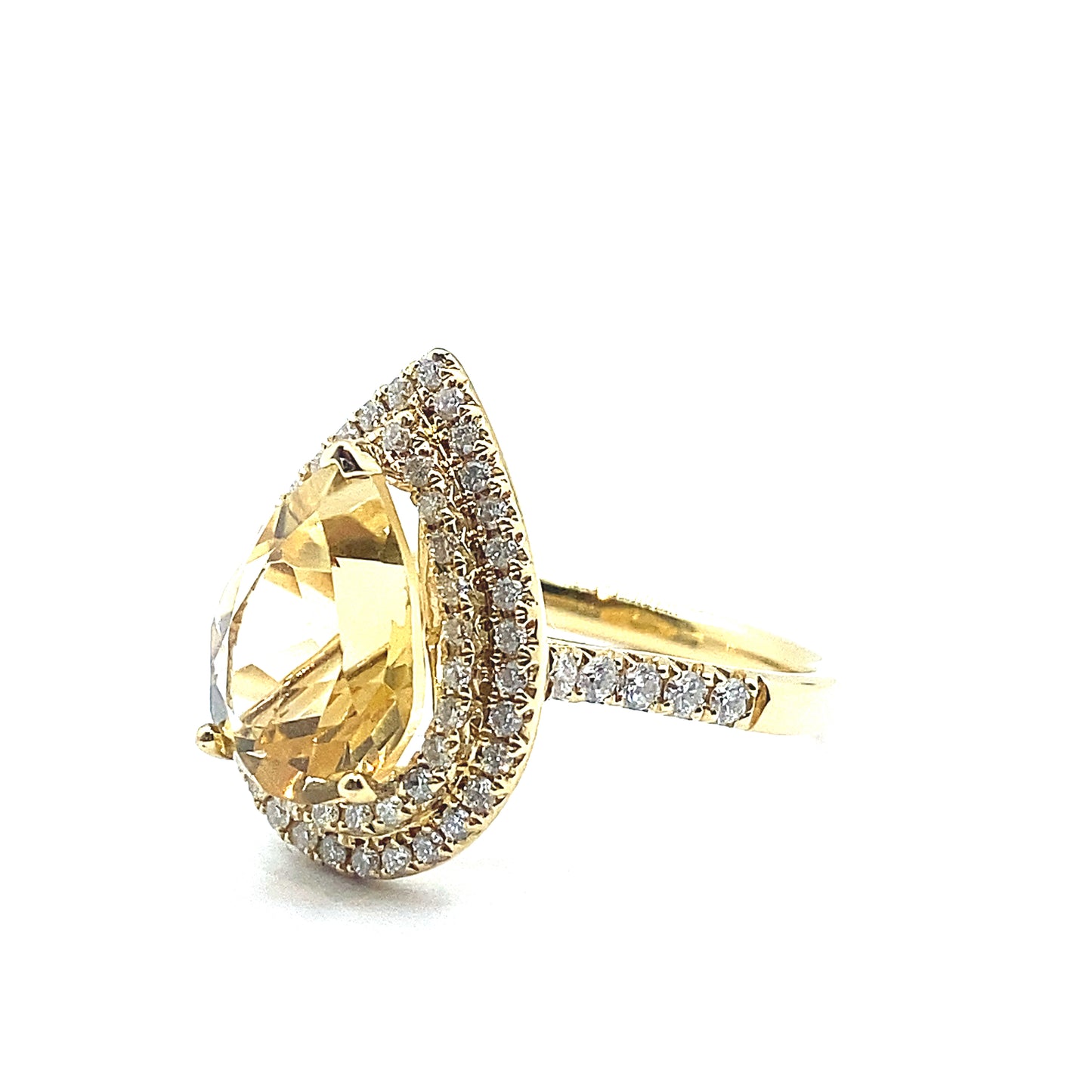 Pear Cut 3ct Citrine and Diamond Double Halo, 18ct Gold Ring