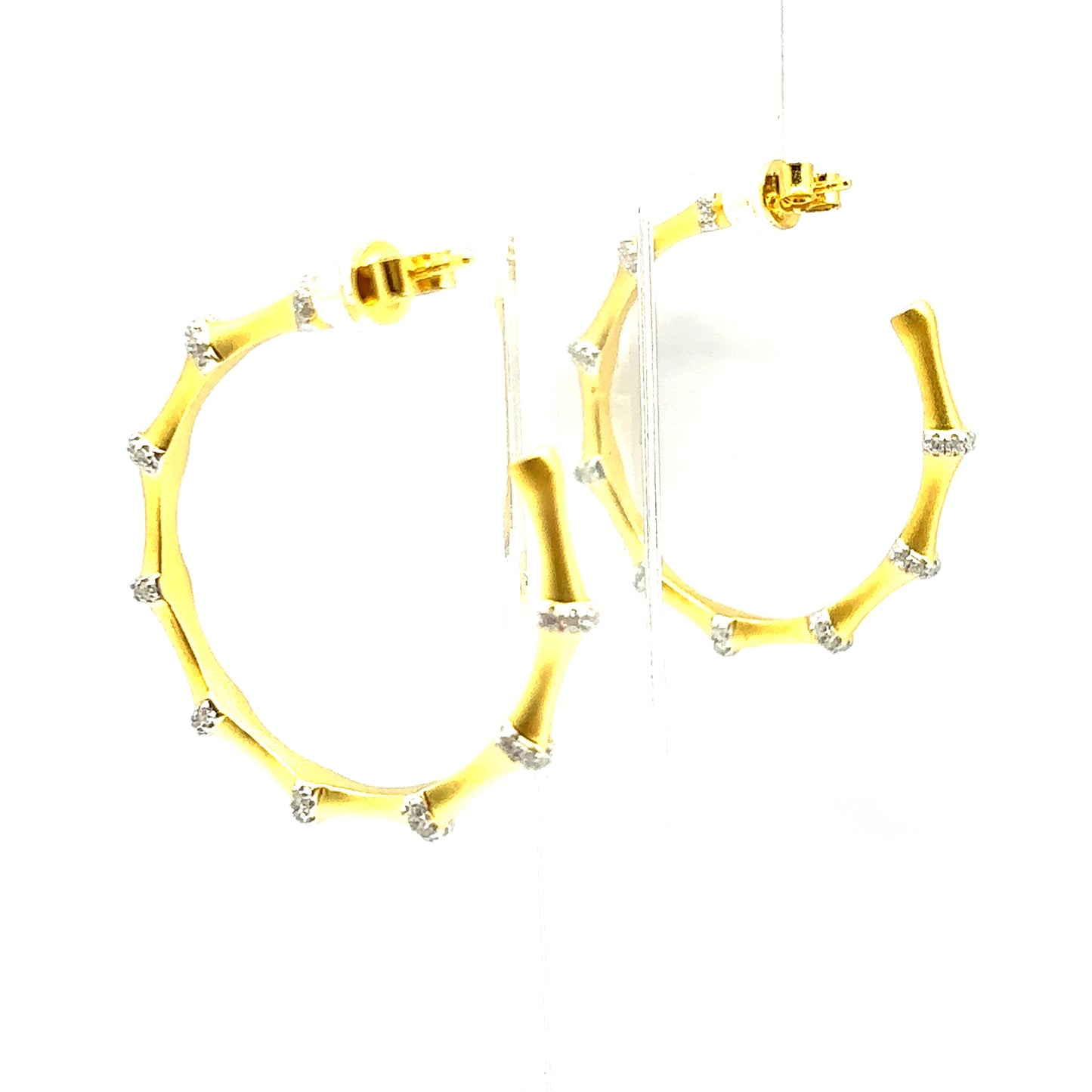 Bamboo Design 18ct Gold Sterling Silver Hoop Earrings