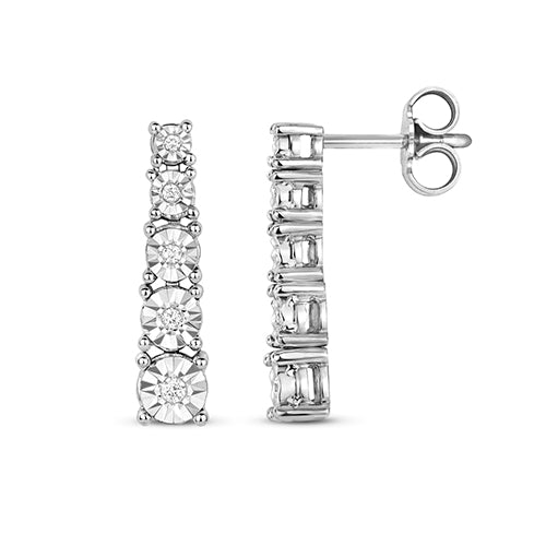 9ct White Gold Diamond Graduated Earrings