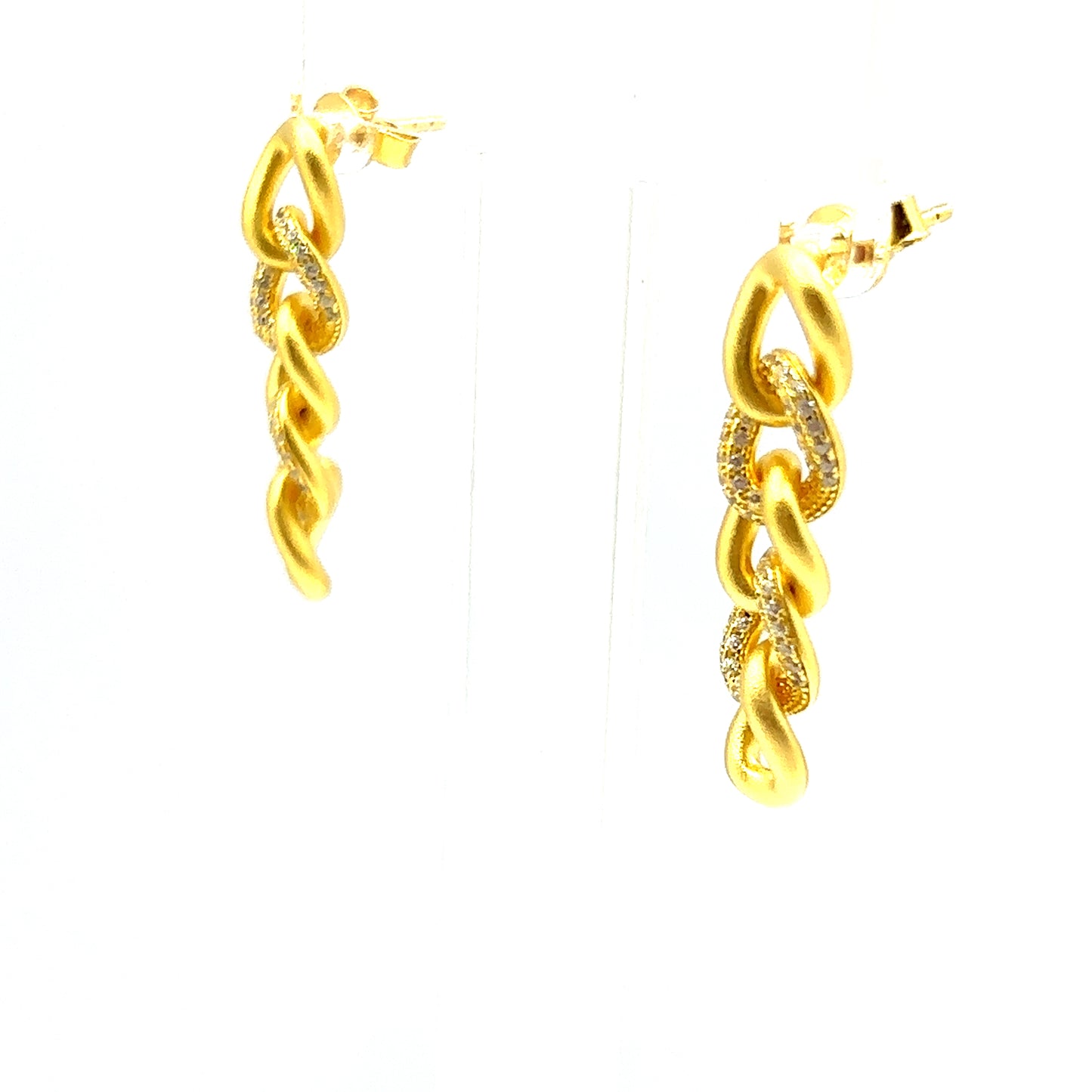 Sparkling Cuban Link 18ct Gold Plated Sterling Silver Drop Earrings