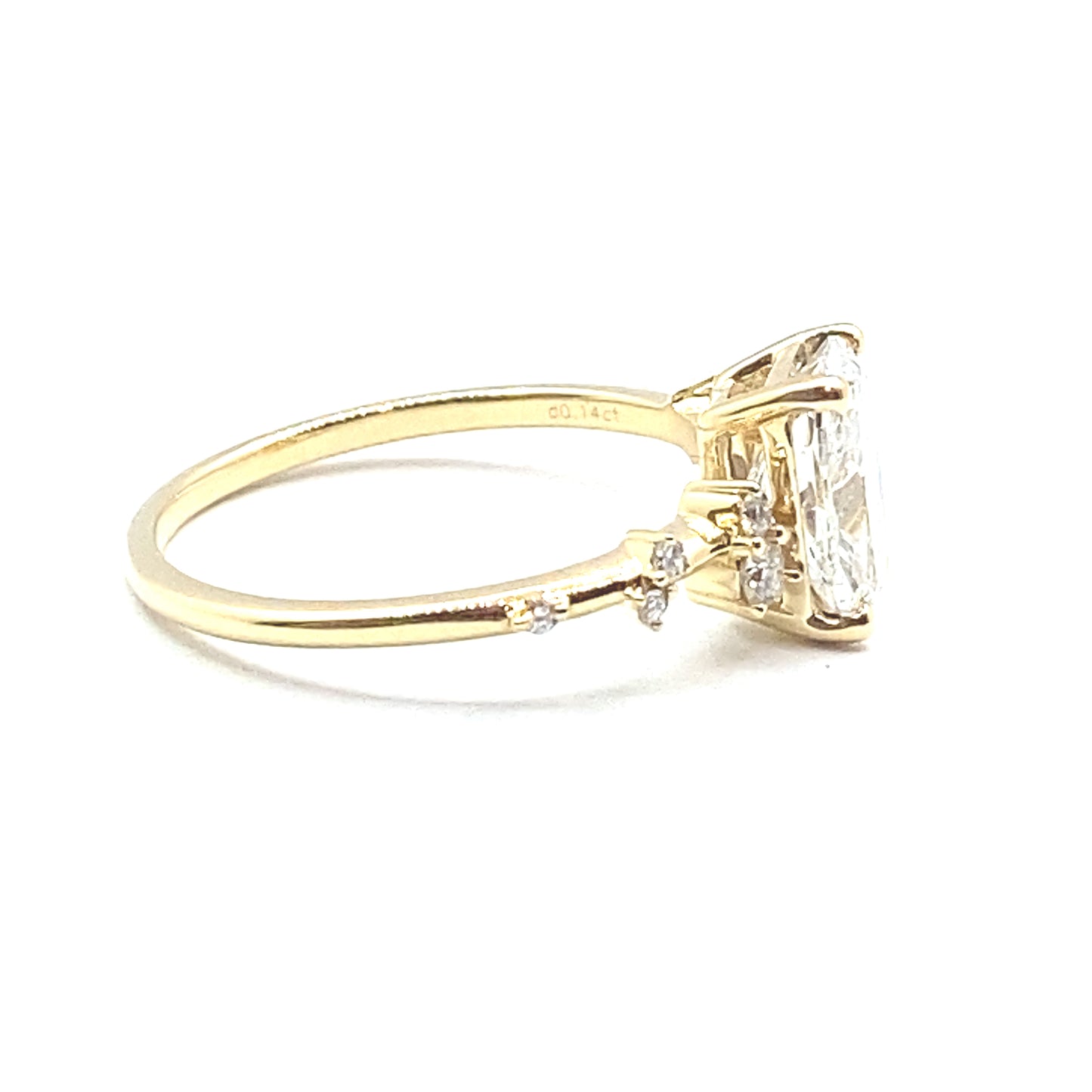 Monroe's "Flowing Nature" Cushion Cut Diamond With Scattered Set Diamonds 18ct Yellow Gold Engagement Ring