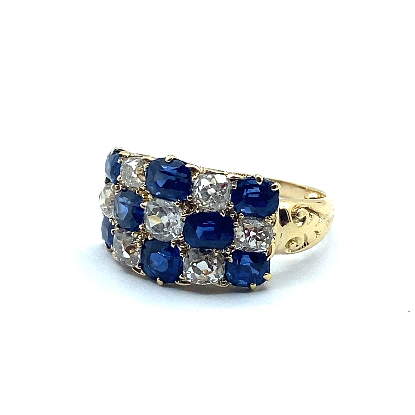 Vintage Sapphire & Diamond Chequer Board 18ct Gold Ring