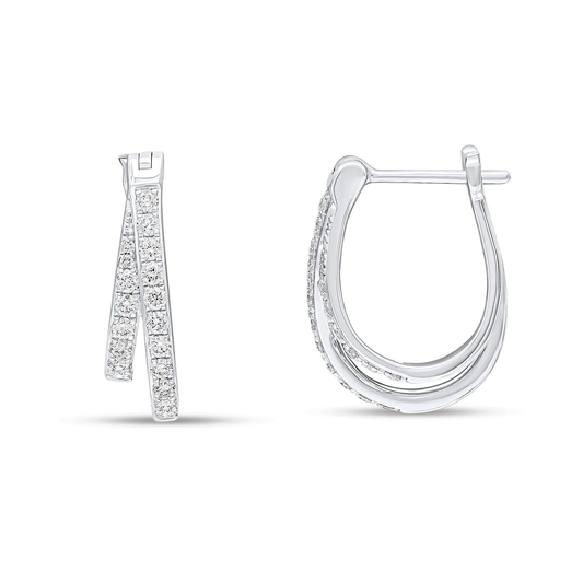 Claw Set Diamond Cross-Row Hoop Earrings in 18ct White Gold