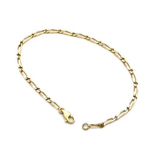 18ct Yellow Gold, 7" Figaro Chain Bracelet