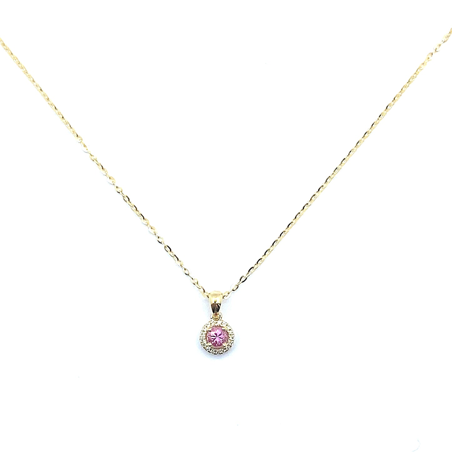 Pink Sapphire, Round Brilliant Diamond Halo Pendant