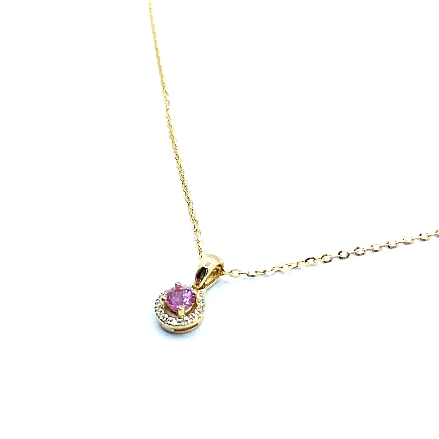 Pink Sapphire, Round Brilliant Diamond Halo Pendant