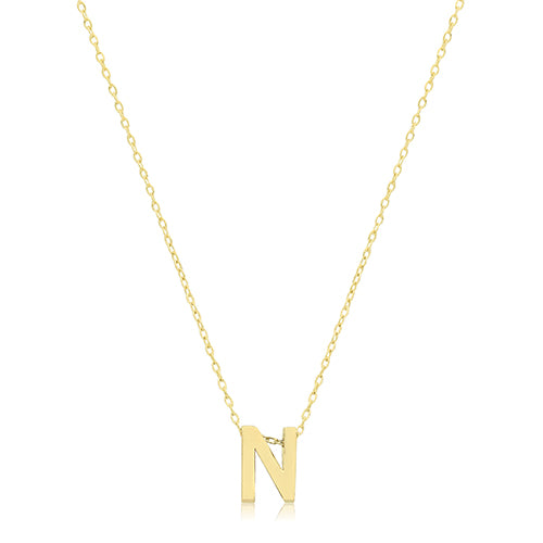 9ct Yellow Gold Initial Necklace 'N'