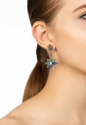 NORTHERN STAR BURST MULTI COLOURED GEMSTONE EARRINGS SILVER ROSEGOLD PLATED