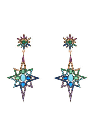 NORTHERN STAR BURST MULTI COLOURED GEMSTONE EARRINGS SILVER ROSEGOLD PLATED