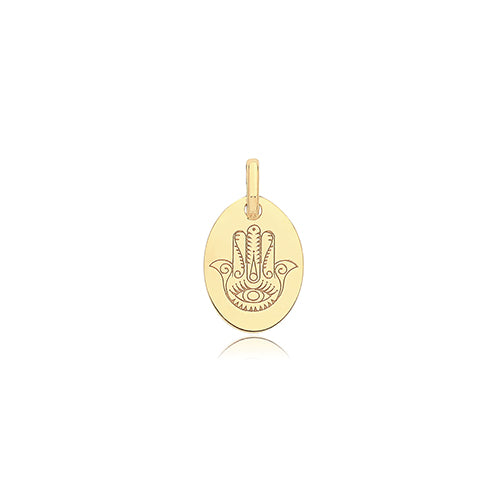 9ct Yellow Gold Oval Hamsa Hand Pendant