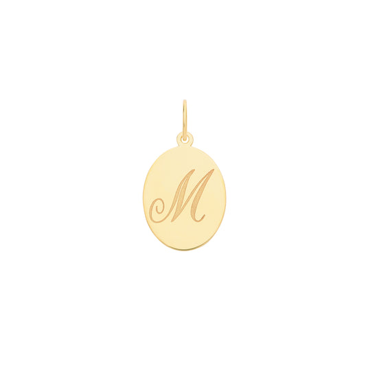 9ct Gold M Letter Oval Disc