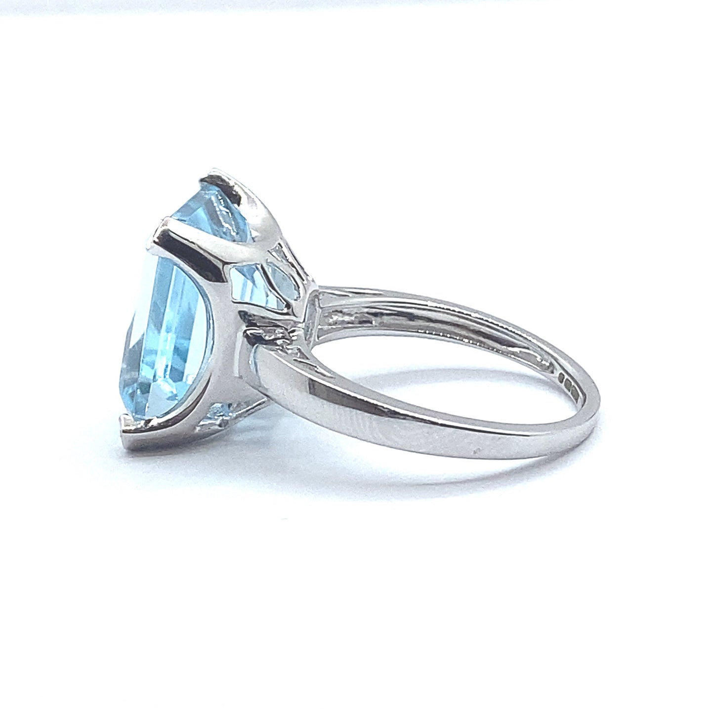 Emerald Cut Blue Topaz and Diamond, 9ct White Gold Cocktail Ring