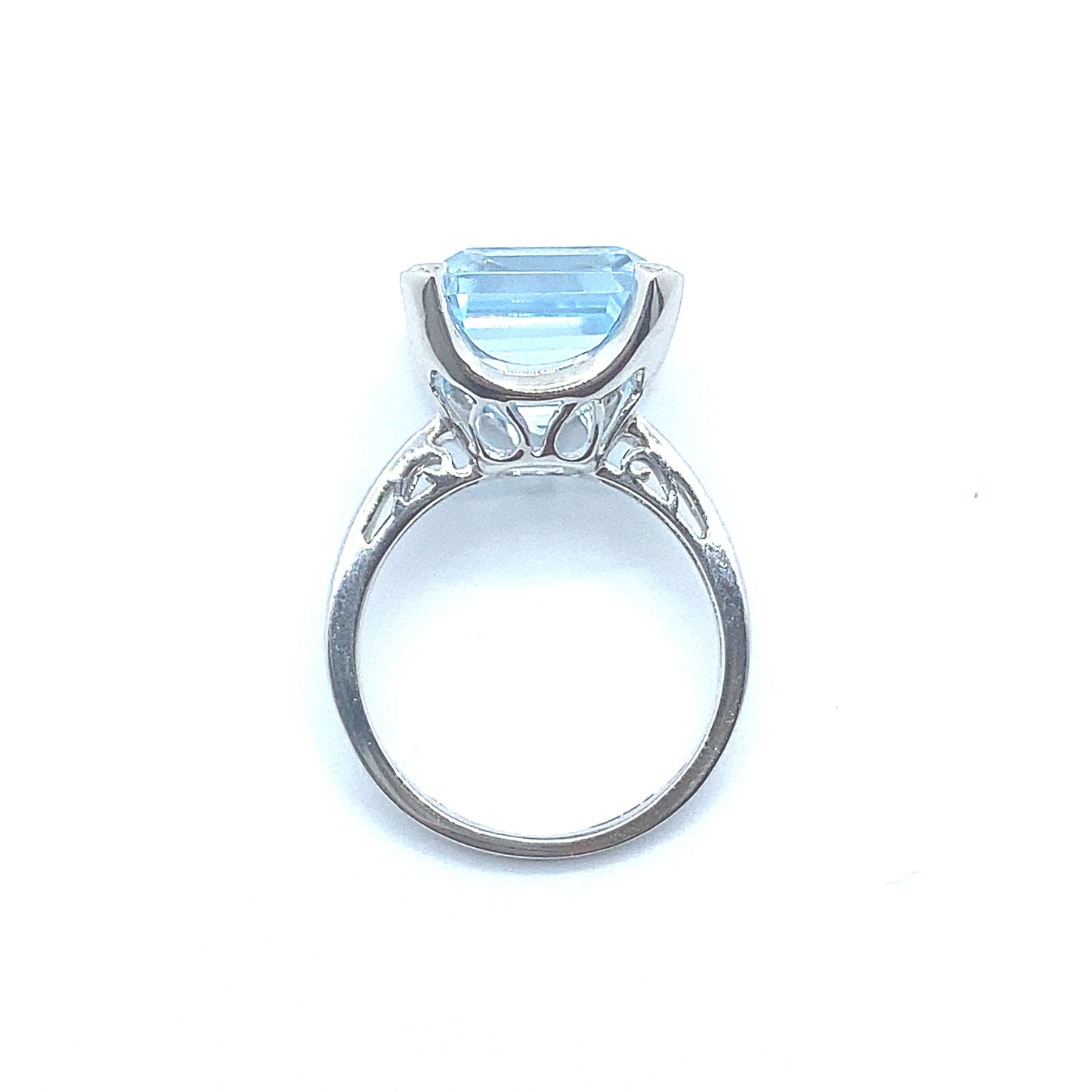 Emerald Cut Blue Topaz and Diamond, 9ct White Gold Cocktail Ring