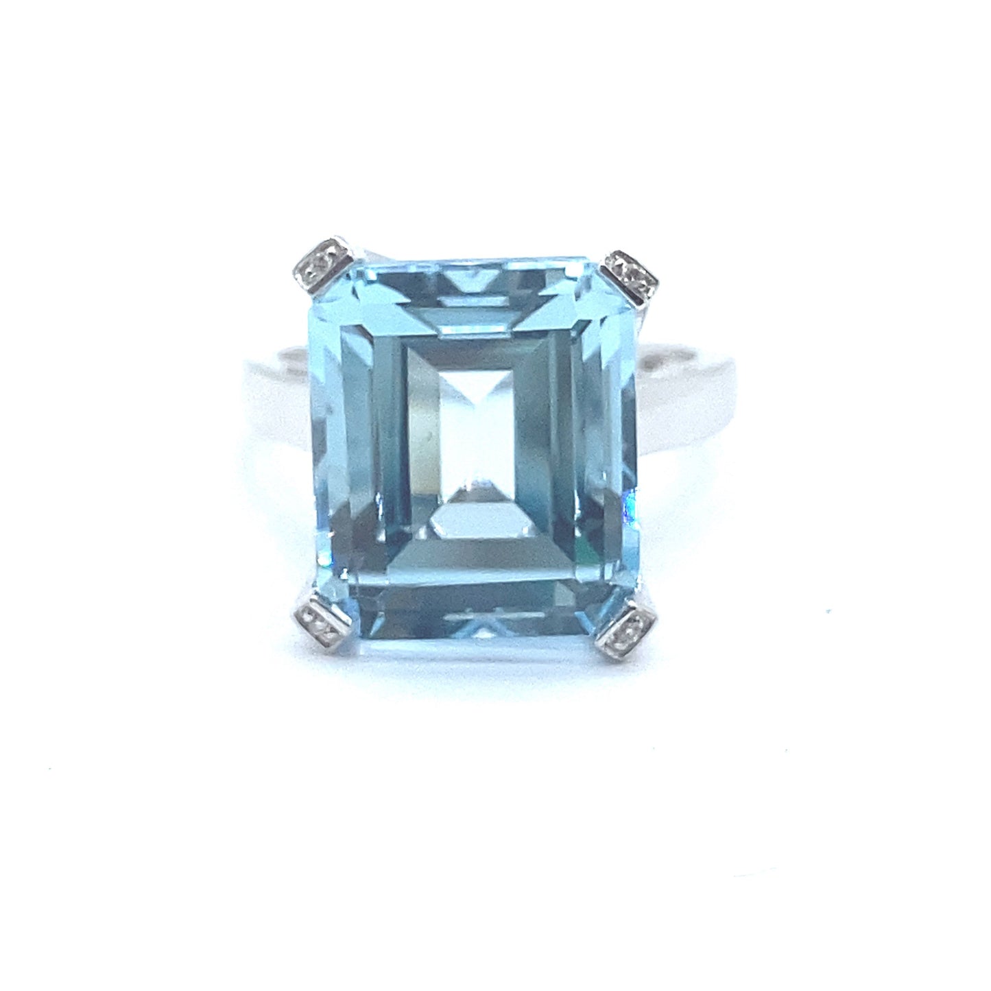 Emerald Cut Blue Topaz and Diamond, 9ct White Gold Cocktail Ring