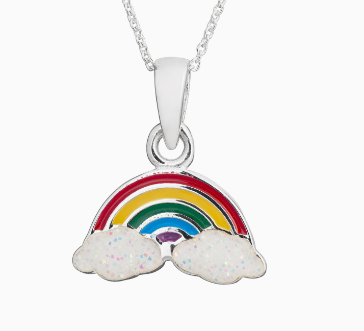 Sterling Silver 925 Childrens Courful Rainbow Necklace