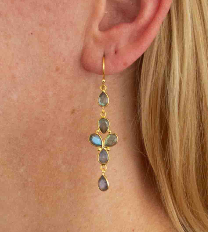 18ct Gold Vermeil Pear Drop Rainbow Moonstone Earrings