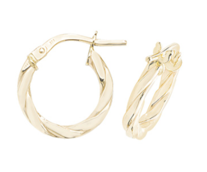 9ct Yellow Gold Twisted Hoops 14.5mm