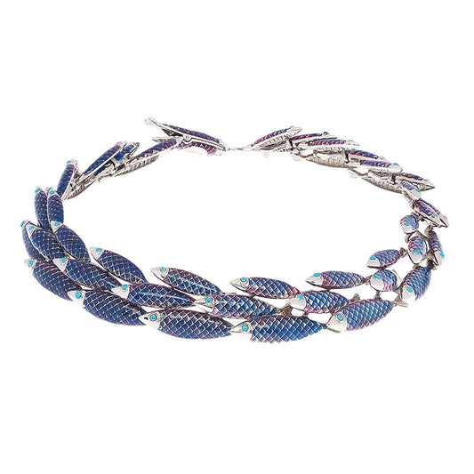 Stainless Steel and Enamel Electra Blue Necklace