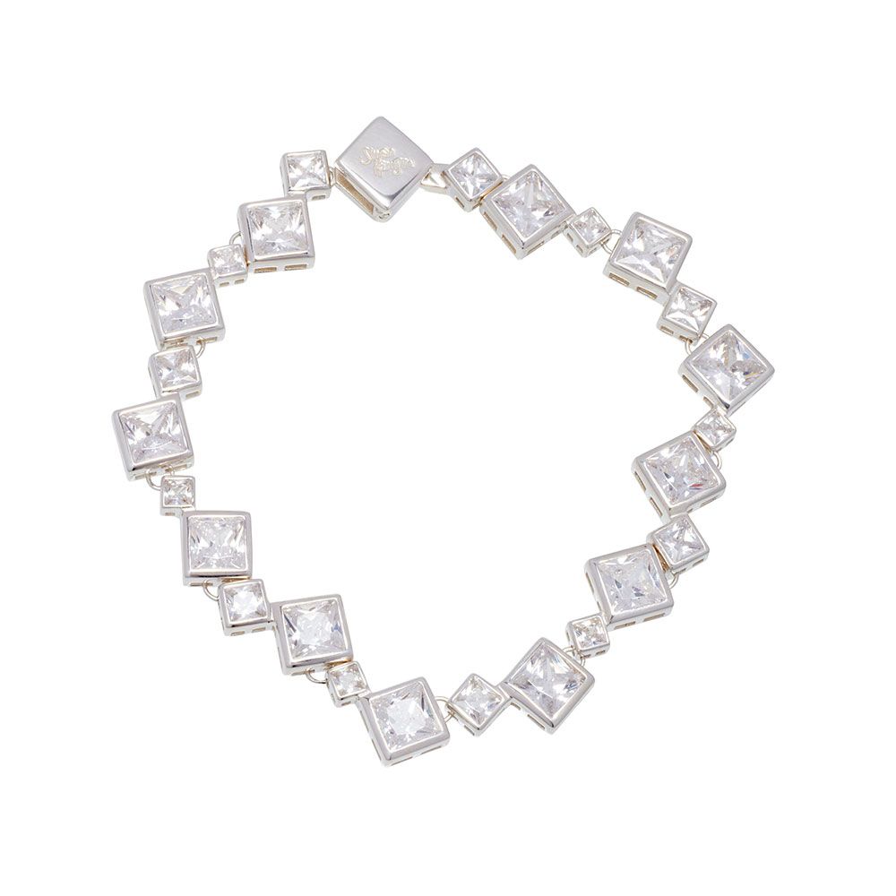 Sterling Silver Princess Cut Cubic Zirconia Rub-Over Icicle Bracelet