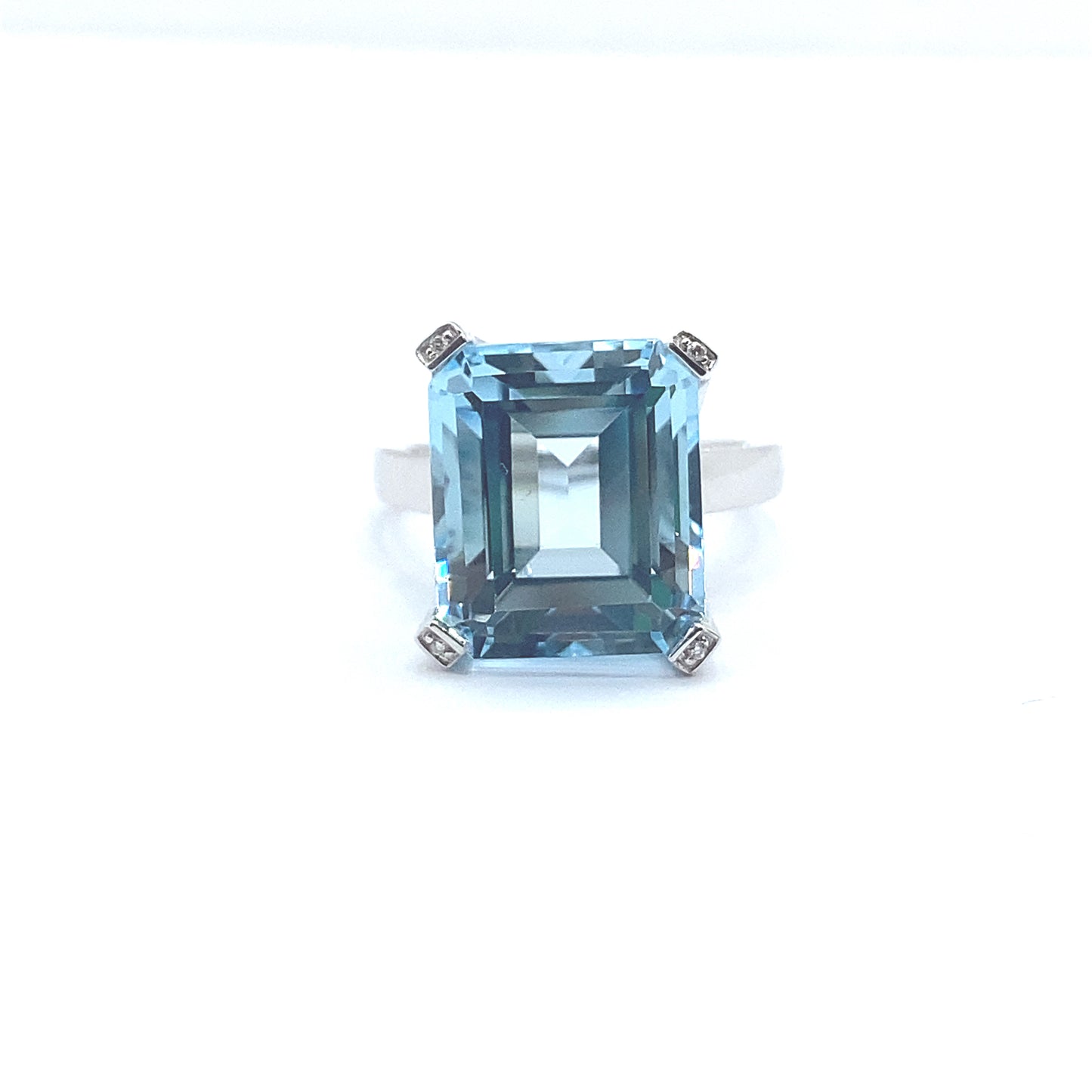 Emerald Cut Blue Topaz and Diamond, 9ct White Gold Cocktail Ring