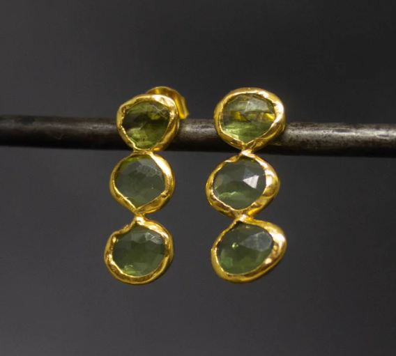 18ct Gold Vermeil Triple Peridot Drop Earring