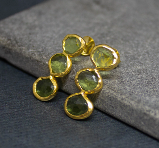 18ct Gold Vermeil Triple Peridot Drop Earring