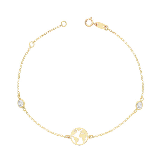 9ct Yellow Gold World Bracelet with Cubic Zirconia