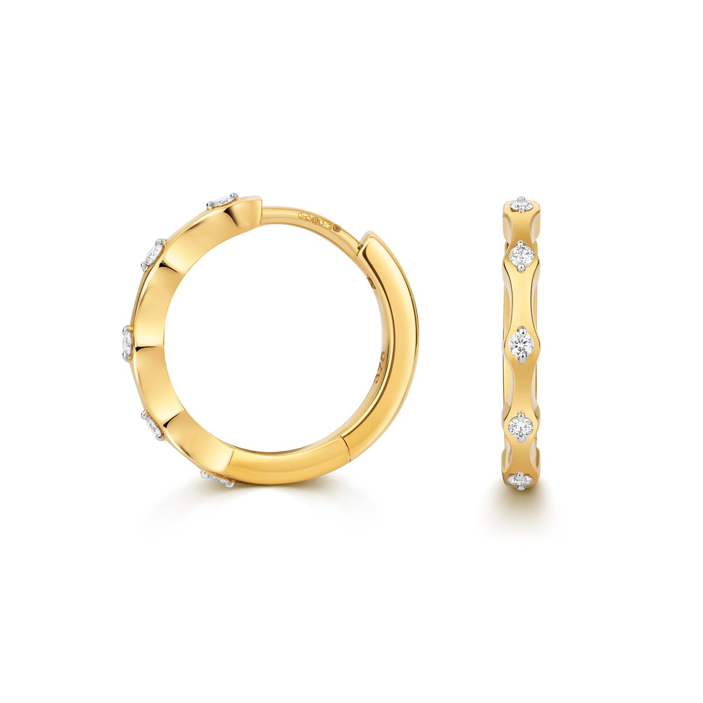 Diamond Hoops, 9ct Yellow Gold, 14.6 mm