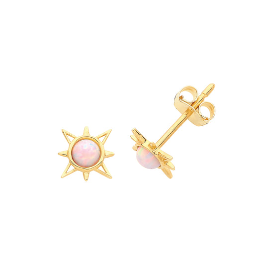 9ct Yellow Gold & Opal sun Stud Earrings