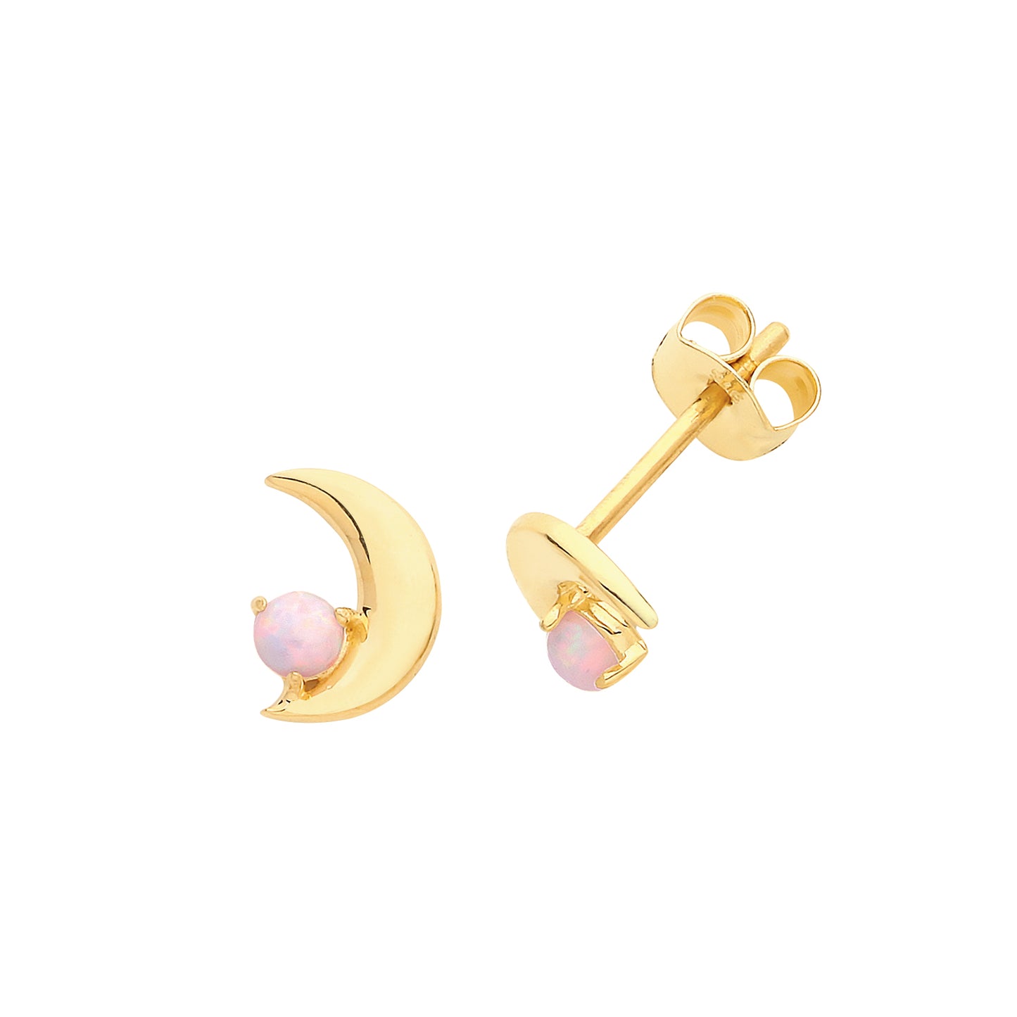 9ct Yellow Gold & Opal Moon Stud Earrings