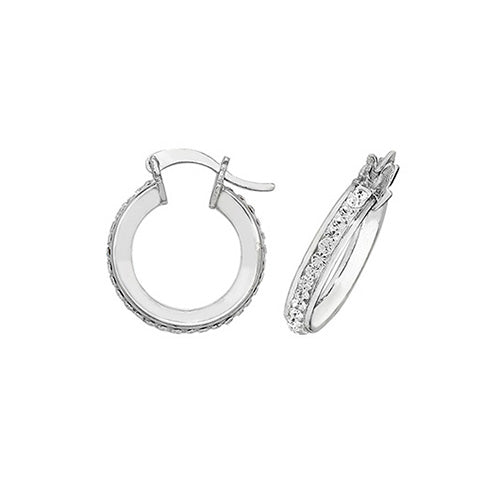 Silver 10mm Sparkling Crystal Hoop Earrings