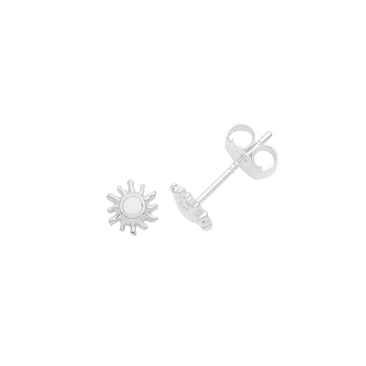 Silver Non-Tarnishing Rhodium Plated Sun Stud Earrings