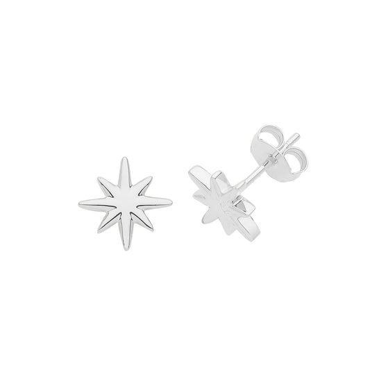 Silver Non-Tarnishing Rhodium Plated Northern Star Stud Earrings