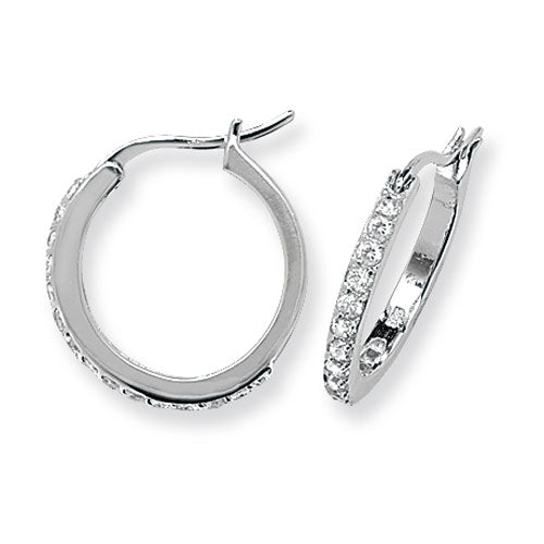 Silver 15mm Grain Set Cubic Zirconia Hoop Earrings