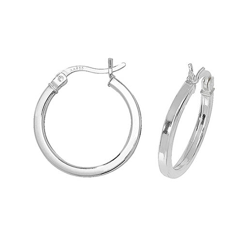 Silver 15mm Square Tube Hoop Earrings