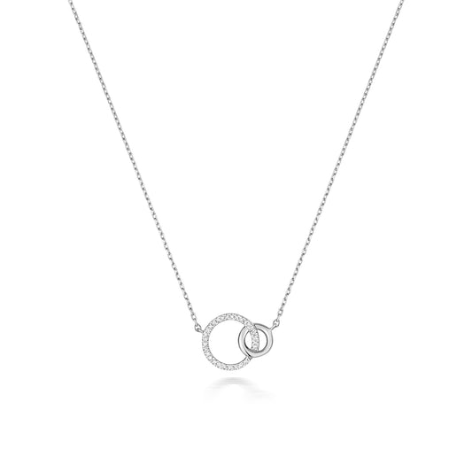 Interlocking Circle Pendant Necklace, 9ct White Gold with diamonds