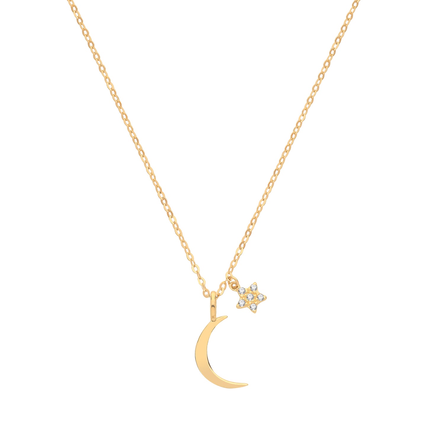 9ct Yellow Gold moon & Cubic Zirconia star necklace