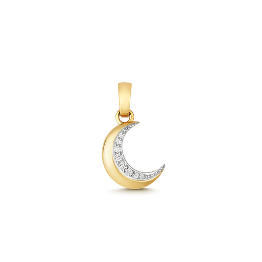 Crescent Moon Pendant with Diamond Encrustred Edge in 9ct Gold