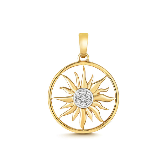 Radiant Sun Pendant with Diamond Centre in 9ct Gold