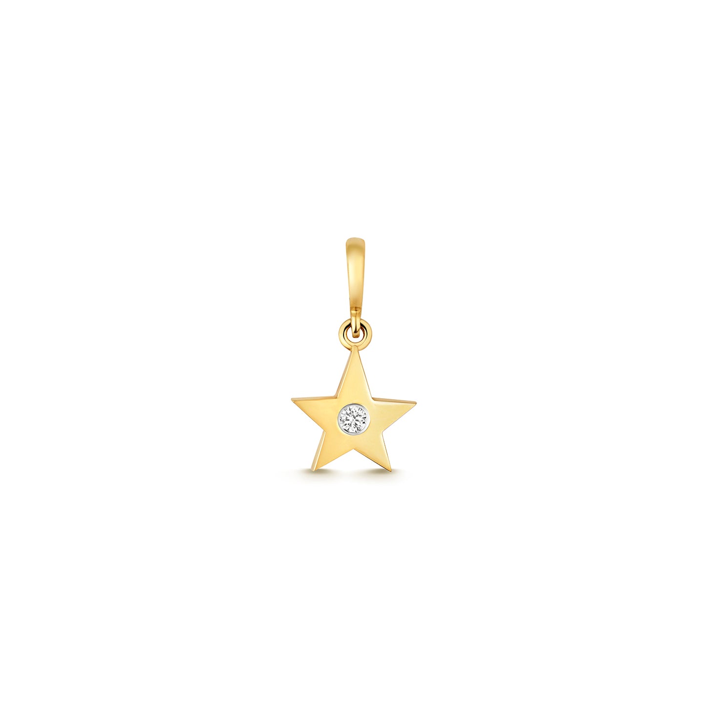 Mini Five Pointed Star Pendant with Diamond Centre in 9ct Gold