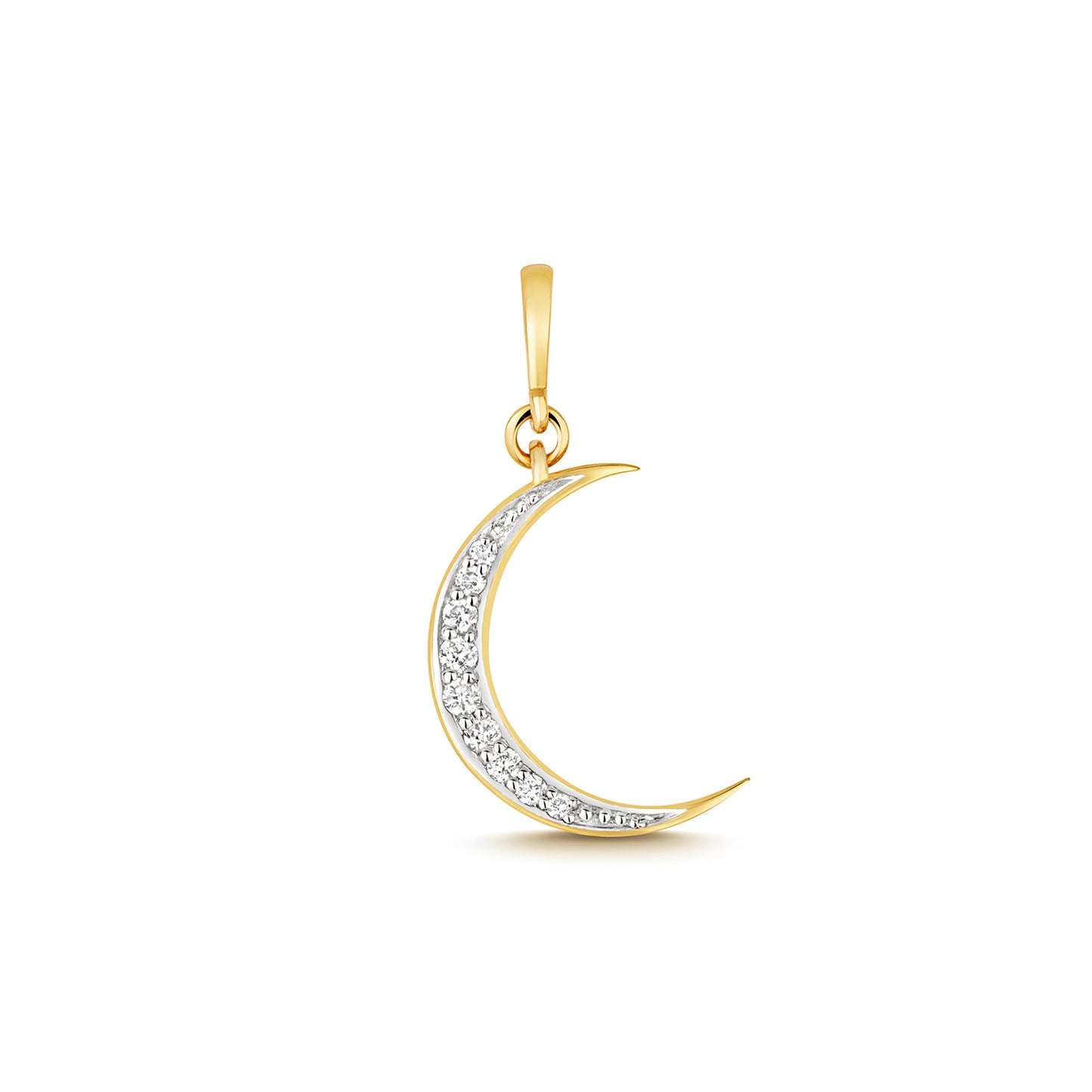 Fairytale Crescent Moon Pendant, Pave Set with Diamonds in 9ct Gold